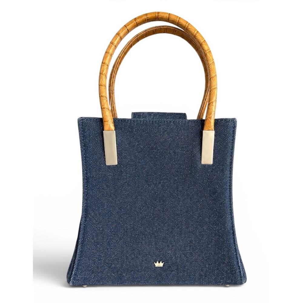 Elaine Turner Structured Tote Indigo Denim Croc Leather Top Handle Satchel Purse